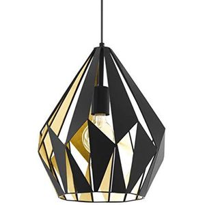 EGLO Kroonluchter CARLTON 1, 1 x vintage vlam hanglamp, retro stalen hanglamp, kleur: zwart, goud, fitting: E27, Ø 31 cm