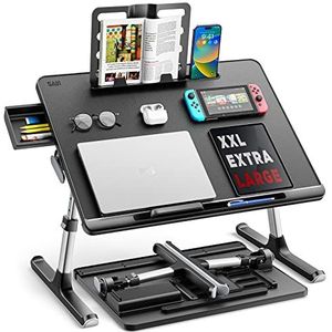 Laptop Bed Tray Desk, SAIJI Verstelbare Laptop Bed Tafel, Opvouwbare Laptop Stand met Opberglade voor Eating, Working, Writing, Gaming, Drawing (XL, Zwart)