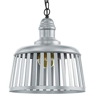 EGLO Hanglamp Wraxall 1, 1-vlammige hanglamp vintage, industrieel, retro, hanglamp staal in zilver, zwart, eettafellamp, woonkamerlamp hangend, E27 fitting