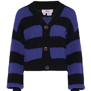 myMo Cardigan à manches longues à rayures pour femmes avec col en V Acrylique NOIR BLEU ROI Taille M/L Sweater, M, Noir bleu roi., M