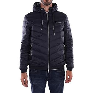 Armani Exchange Gewatteerde jas met capuchon en ritssluiting, logo Milano/New York, 1 stuk, marineblauw/grijs gemêleerd