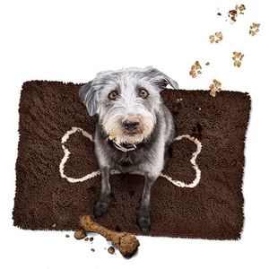Soggy Doggy, Zwarte chocolade met botten, groot, 66 x 36 inch, microvezel, chenille, deurmat voor natte honden, de handdoek is 5 x absorberender dan deurmat
