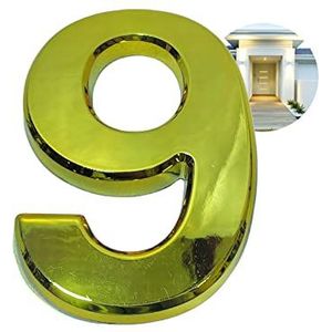 PARENCE - Deurnummer 3D - 10 CM - Geborsteld premium kunststof - glanzend goud effect - extra sterke lijm - deurnummer straat, huis (9, goud) PARC001