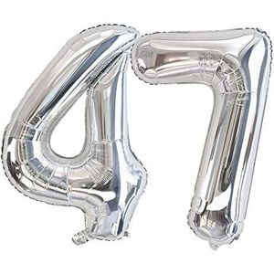 Ponmoo Luchtballon met cijfer 86 cm, zilverkleurig, 0, 1, 2, 3, 4, 5, 6, 7, 8, 9, 10, 20, 30, 40, 50, 60, 70, 80, 90, 100, ballonnen, leeftijd verjaardag, ballonnen, nummer ballon 4 zilver