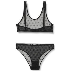 Emporio Armani Underwear Emporio Armani Bralette + korte set voor dames, all-over mesh, monogram, lingerieset, zwart, X-Large voor dames, zwart, XL, zwart.