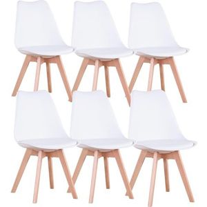GrandCA HOME Eetkamerstoelen in Scandinavisch design met ergonomische massief houten poten, voor eetkamer, woonkamer, keuken en slaapkamer (wit, 6)