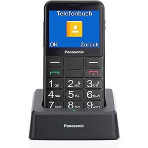 Panasonic KX-TU155 SIM-mobiele telefoon voor senioren, 2,4 inch display, geheugen tot 32 GB, noodknop met laadstation, zwart