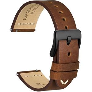 WOCCI Antiek horlogebandje, hoogwaardig nerfleer, Franse gewaxte draad, snelle ontgrendeling, gesp van roestvrij staal, reservebandjes voor heren, bandbreedte 18/20/22 mm, Leer