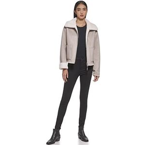 DKNY Dames outdoorjas met kraag van imitatiebont, lichtroze, S, Lichtroze