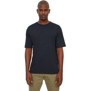Trendyol T-shirt en tricot à col rond pour homme Coupe décontractée, bleu marine, S