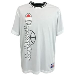 Champion Legacy Modern basketbal-omkeerbaar grafisch micromesh S/S Crewneck T-shirt voor heren, Lichtgrijs/zwart