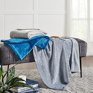 Penguin Home® Set van 3 stevige flanellen deken, kleur: wit, grijs, blauw, super zacht, licht, dubbelzijdige bankdeken voor bank, reizen, kinderen, afmetingen: 120 x 150 cm