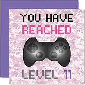 Verjaardagskaart voor de 11e speler – You Have Reached Level 11 – verjaardagskaarten voor meisjes, 11 jaar, 145 mm x 145 mm