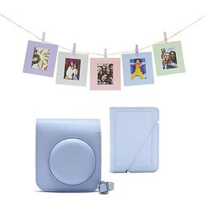 instax Mini 12 accessoireset, cameratas, fotoalbum, hangkaarten en wasknijpers, pastelblauw