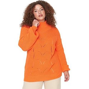 Trendyol Trui met ronde hals, opengewerkt regular grote maat, trainingspak, dames, oranje, 5XL, Oranje