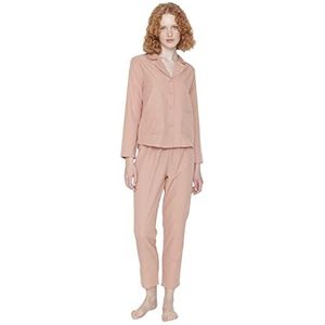 Trendyol Dames pyjamaset, effen, knoopsluiting, beige, 66, Beige