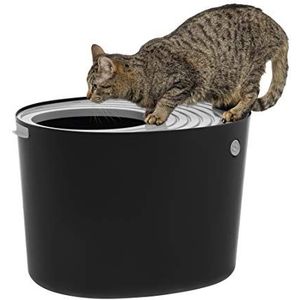 IRIS USA Grote elegante ronde kattenbak met emmer, gebogen kattenbak met zanddeeltjes die gegroefde beschermers en transparante wanden opvangen,