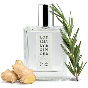 Jean & Len Rosemary & Ginger Eau de Parfum met rozemarijn en gember, handgemaakt, minimalistische glazen fles, geur voor dames en heren, 50 ml