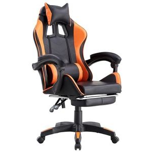 WeHome Ergonomische gamingstoel, kantelbaar, met armleuningen, draaistoel met wieltjes, voetensteun, hoofdsteun en lendenkussen van kunstleer, reikwijdte 125 kg