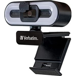 Verbatim Webcam met microfoon en verlichting, externe camera voor computer of laptop met Full HD 1080p autofocus, voor videogesprekken in het thuiskantoor of streaming camera