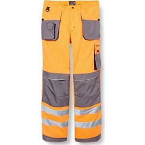 Leber & Hollman LH-FMNX-B werkbroek voor heren, 100% polyester, 270 g/m², met kniebeschermers, reflecterende strepen op de broekspijpen, oranje/grijs/zwart