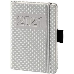bsb Weekkalender 2021 A6 grijs met witte stippen zacht kunstleer met elastiek 1 week = 2 pagina's Bsb V-Book 02-0192