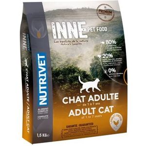 NUTRIVET - INNE KAT - Graanvrij droogvoer - Volwassen kat - Kip - 80% dierlijke ingrediënten - 1,5kg