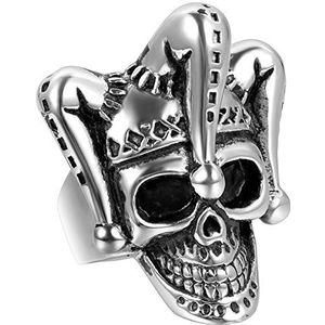 JewelryWe Gotische doodskop clown doodshoofd ring voor heren biker van roestvrij staal in de kleur zwart en zilver, fantasie, ringmaat 54,5-67,5 met geschenktas, roestvrij staal, zonder steen, Zonder