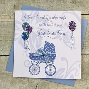 White Cotton Cards Carte de félicitations pour bébé faite à la main Inscription To The Proud Grandparents DT203