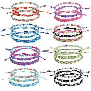 24 stuks handgemaakte gevlochten armbanden kleurrijke verstelbare strandarmbanden zomersieraden voor vrouwen meisjes, Lak Stof