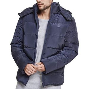 Urban Classics Hooded Puffer Jacket With Quilted Interior donsjack met afneembare capuchon voor heren, winterjas, warme gewatteerde jas met capuchon, synthetische veren voor heren (1 stuk), Blauw
