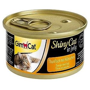 GimCat ShinyCat in Jelly Tonijn kip natvoer voor katten met taurine vis, 48 blikjes (48-70 g)