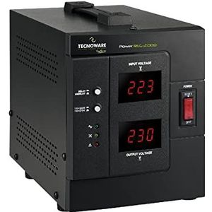 Tecnoware PowerReg 2000VA, Eenfasige stabilisator, Bescherming tegen stroomschommelingen voor: TV, HiFi-systemen, printers, kleine huishoudelijke en kantoorapparaten, Direct klaar voor gebruik