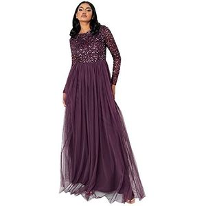 Maya Deluxe Maya Deluxe Berry Embellished lange mouwen, maxi-jurk, bruidsmeisjesjurk voor dames, Baai