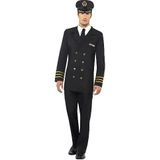 Smiffys Marine Officer kostuum heren, zwart, jas, broek, nep overhemd en