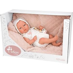 ARIAS ARI98105 - Reborn Maitane pop 38 cm met roze deken, realistische baby met witte kleding, fopspeen en fopspeen, volledig lichaam van vinyl, speelgoed voor jongens en meisjes vanaf 3 jaar