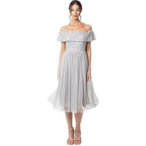 Maya Deluxe Bardot Embellished midi-jurk voor bruidsmeisjes voor dames, Lichtgrijs