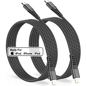 2 stuks Lightning-kabel USB C 2 m [Apple MFi-gecertificeerd] nylon snellaadkabel voor iPhone 14 13 12 11 Pro Max Plus/Mini/XR/XS/X/8/SE/iPad
