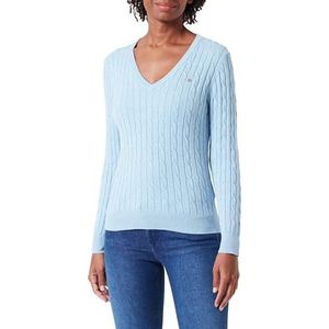 GANT Stretch Cotton Cable V-hals Sweater Shirt Dames, Duif Blauw