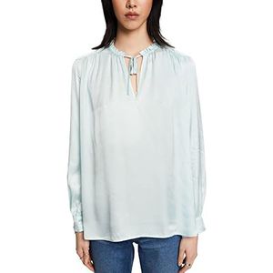 ESPRIT Collection Blouse à Volants en Satin, Light Aqua Green, XS