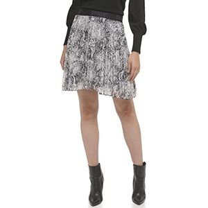 DKNY Pullover On Pleated Mini-rok van chiffon, geplooid, met lurex, damesrok, Ivoor Multi.