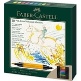 Faber-Castell Pitt Artist Pen 162010 10 dubbele inktpennen met twee punten, een penseelpunt en een metalen vezelpunt