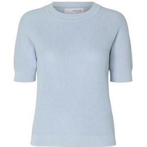 Selected Femme Haut en tricot pour femme à manches courtes, Bleu ciel, S