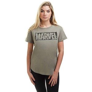Marvel comic logo shirt dames, Licht Khaki.