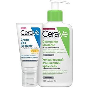 CeraVe Vochtinbrengende reinigingsset voor normale tot droge huid, met hyaluronzuur 236 ml + SPF 30, 52 ml