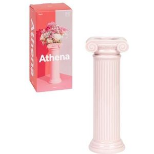 DOIY - Moderne decoratieve vaas - Design Athena in ionische zuilvorm - Gemaakt van keramiek - Bloemenvaas - Decoratieve vaas - Kleur roze - 9,2 x 8 x 25 cm