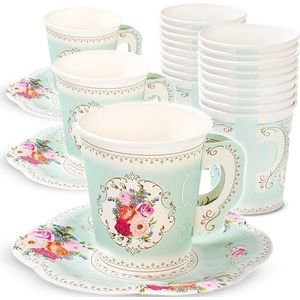 Talking Tables Set van 24 vintage bloementheekopjes en schoteltjes voor Moederdag, verjaardag, babyshower, bruiloft