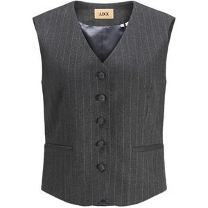 Jack & Jones Jxmary Brushed Waistcoat Tlr Damesvest, Donkergrijs gemêleerd/strepen: lichtgrijs