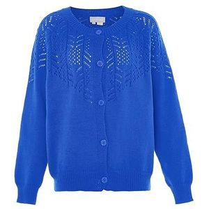 Jalene Cardigan tendance en tricot creux pour femme - En polyester - Bleu roi - Taille M/L - Pull - M, bleu marine, M