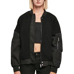 Urban Classics Oversized bombardier jas voor dames, sherpa-mengweefsel, zwart, S, zwart.